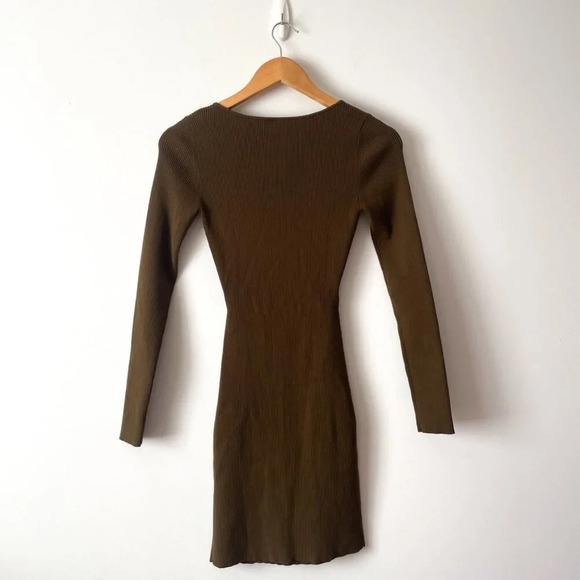 Aritzia Wilfred Free Cut-Out Ribbed Knit Longsleeve Mini Dress Brown Size Small - Picture 4 of 6